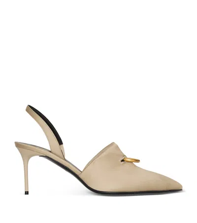 Balmain Cotton Gabardine Slingbacks With Piercing In Neutral
