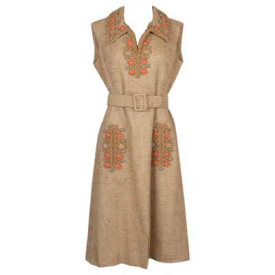 Pre-owned Balmain Pierre  Beige Linen Canvas Dress In Brown