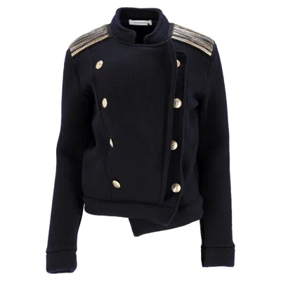 Balmain Pierre  Embellished Epaulets Blazer In Navy Blue Wool