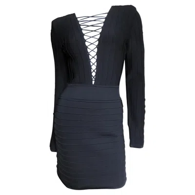 Pre-owned Balmain Pierre  New Lace Up Bandage Dress In Black