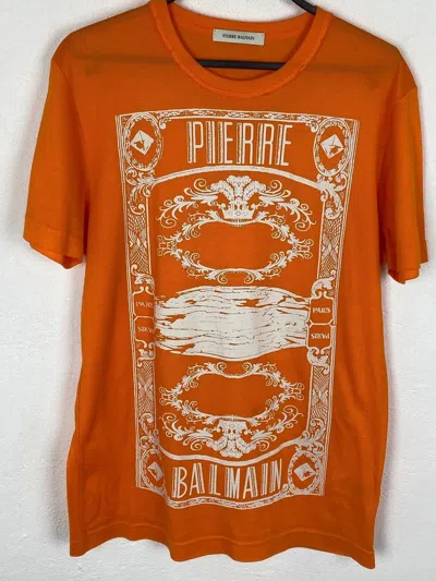 Pre-owned Balmain Pierre  Paris Ornament Card Logo T-shirt In Orange