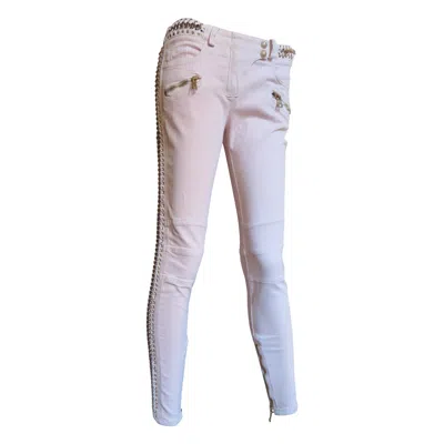 Pre-owned Balmain Pierre Balmian New Jeans With Leather And Chain Side Lacing In Gray