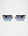 Balmain Pierre Titanium Rectangle Sunglasses In Gld - Gry