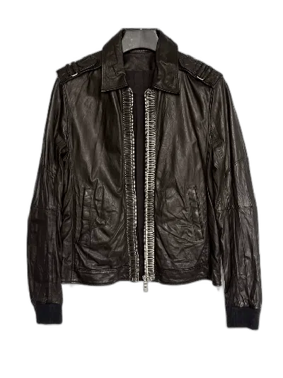 Pre-owned Balmain Pilot Leather Jacket With Pins In Black