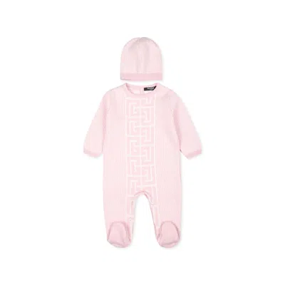 Balmain Pink Babygrow Set For Baby Girl With Geometric Pattern