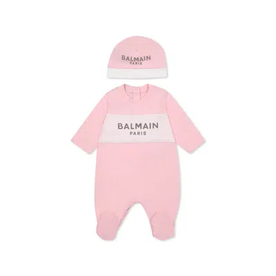Balmain Pink Babygrow Set For Baby Girl With Logo