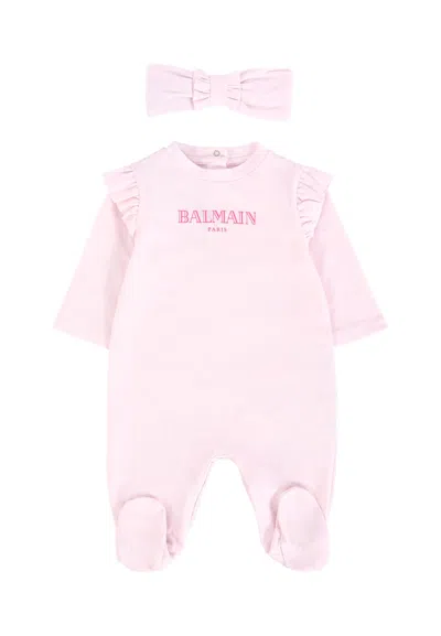 Balmain Pink Babygrow Set For Baby Girl With Logo