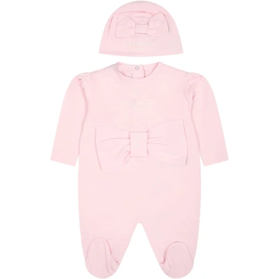 Balmain Pink Babygrown For Baby Girl With Logo