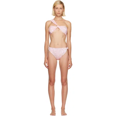 Balmain Pink Bandeau Bikini In 668 Pink Print