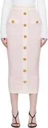 Balmain Pink Buttoned Knit Light Tweed Maxi Skirt In Pink