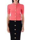 Balmain Button Embellished Knitted Cardigan In Pink