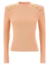 Balmain Ribbed Crew Neck Sweater With Gold Buttons In Pink