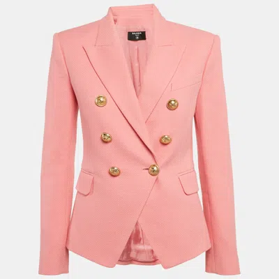 Pre-owned Balmain Pink Cotton Canvas Double Breasted Blazer S