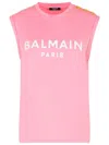 Balmain Logo Button Crew Neck Sleeveless Top In Pink