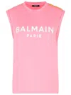 Balmain Logo Button Crew Neck Sleeveless Top In Pink