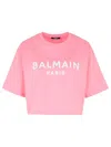 Balmain Women Logo Organic Cotton Cropped T-shirt In Pink