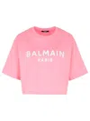 Balmain Women Logo Organic Cotton Cropped T-shirt In Pink