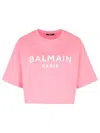Balmain Women Logo Organic Cotton Cropped T-shirt In Pink