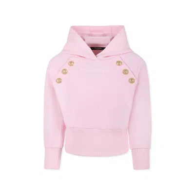Balmain Kids' Pink Crop Sweatshirt For Girl With Logo