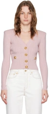 Balmain Pink Cropped Cardigan In 4co Rose Clair