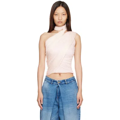 Balmain Pink Cross Neck Draped Fluid Jersey Top In Neutral
