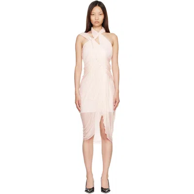 Balmain Pink Cross Neck Fluid Jersey Draped Midi Dress In Neutral