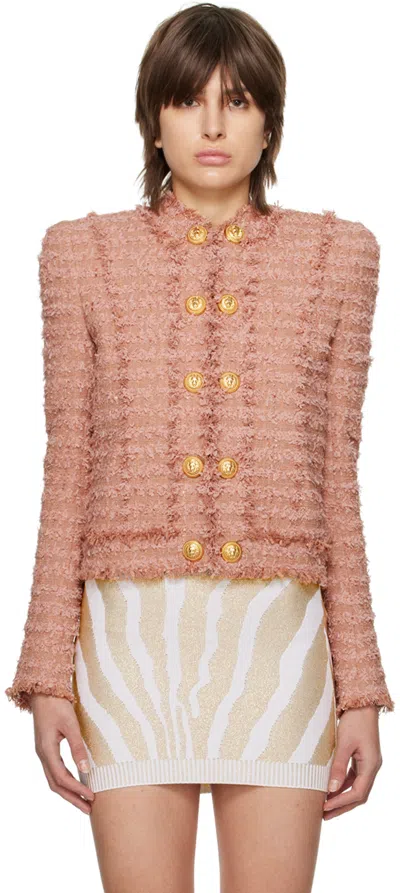 Balmain Pink Fringed Blazer In 0am Nude Foncé