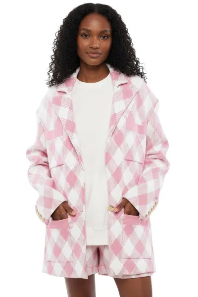 Balmain Pink Gingham Trench Coat In Multi