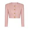 Balmain Long Sleeves Buttoned Lambskin Cropped Jacket In Pink