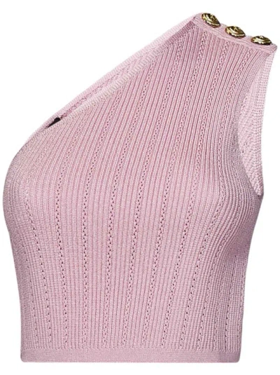 Balmain Pink Knit Crop Top