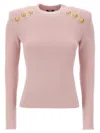 Balmain Knitwear Crew Neck Sweater With Gold-tone Buttons In Pink