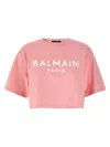 Balmain Women Logo Organic Cotton Cropped T-shirt In Pink