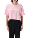 Balmain Pink Logo-print Cropped T-shirt