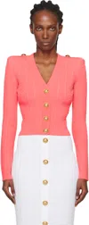 Balmain V Neck Buttoned Cardigan In Pink