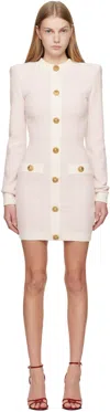 Balmain ピンク Ls Buttoned Light Tweed ミニワンピース In White