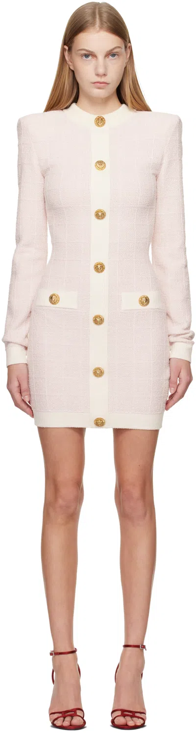 Balmain ピンク Ls Buttoned Light Tweed ミニワンピース In White