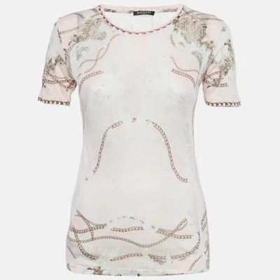 Pre-owned Balmain Pink Printed Linen Knit Top M