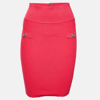 Pre-owned Balmain Pink Rib Knit Mini Skirt M