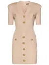 Balmain Pink Ribbed Knit Mini Dress In Neutral
