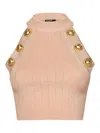 Balmain Pink Ribbed Viscose Blend Knit Cropped Top In Nude