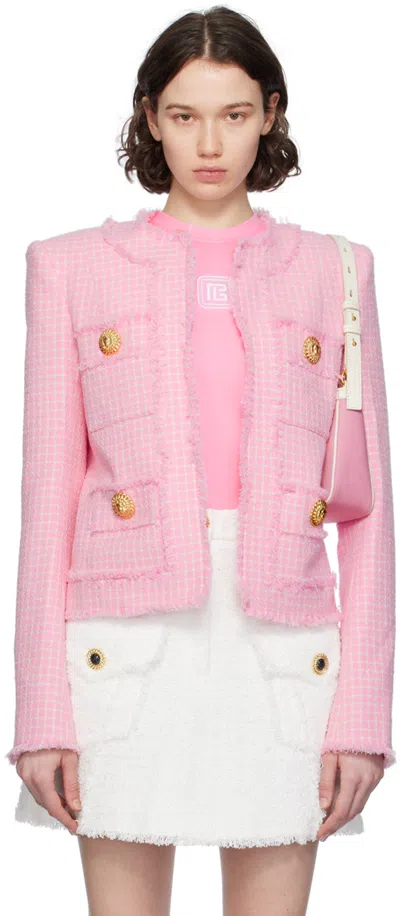 Balmain Pink Round Neck Jacket In Grd Blanc/rose