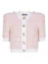 Balmain Cropped Textured Cardigan With Decorative Button Detail In Pink