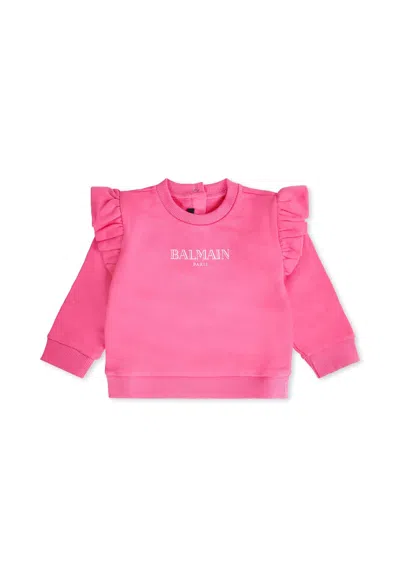 Balmain Pink Sweatshirt For Baby Girl With Logo