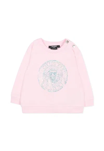 Balmain Pink Sweatshirt For Baby Girl With Logo