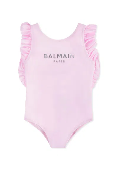 Balmain Pink Swimsuit For Baby Girl With Logo