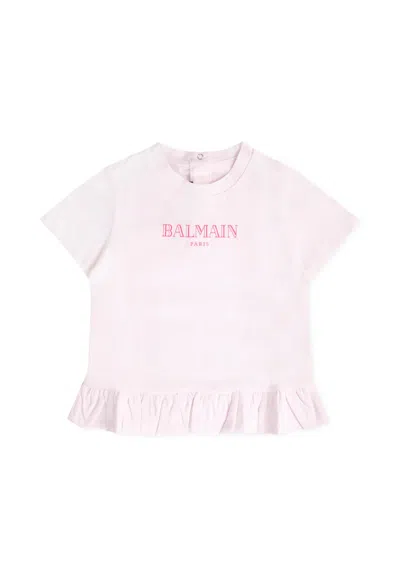 Balmain Pink T-shirt For Baby Girl With Logo