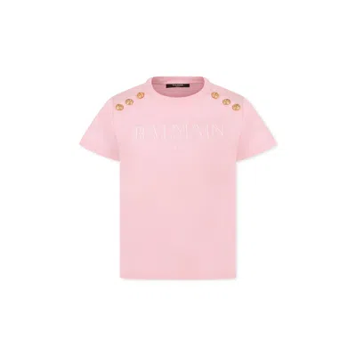 Balmain Kids' Pink T-shirt For Girl With Logo