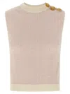 Balmain Knit Top Button Detail Sleeveless Round Neck In Pink