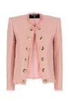 Balmain Glitter Embellished Silk Tweed Spencer Jacket In Pink