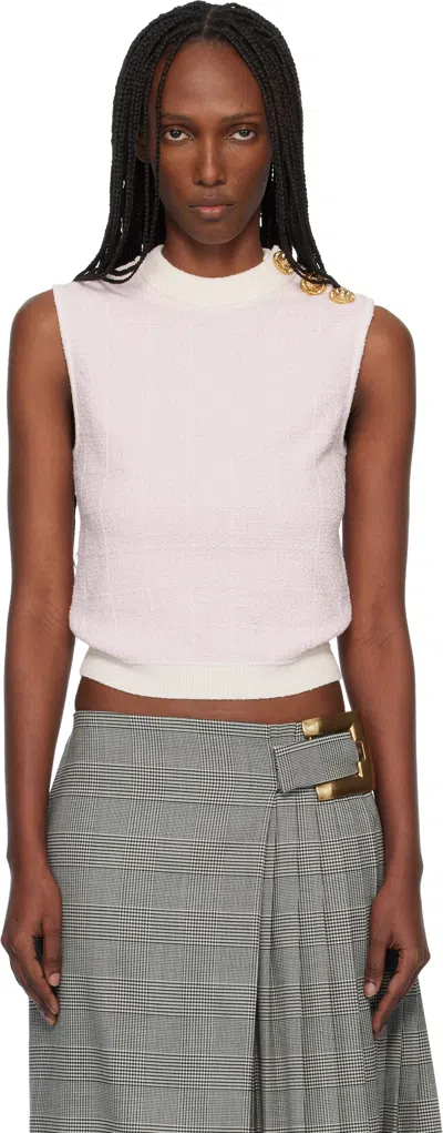 Balmain Knit Top Button Detail Sleeveless Round Neck In White